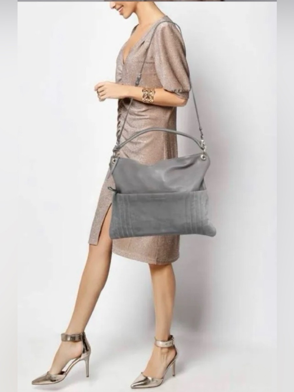 MARC by MARC JACOBS Gray Leather Suede Classy Convertible Spacious Shoulder Bag